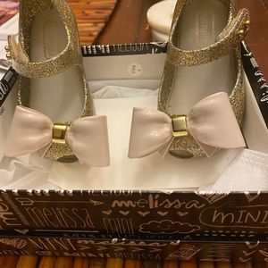 Gold Glitter Jelly Bow Baby shoes